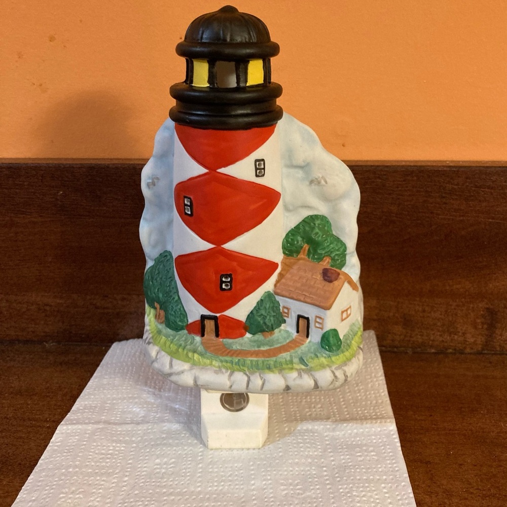 1998 Ceramic Lighthouse Night Light Hand Painted Nautical